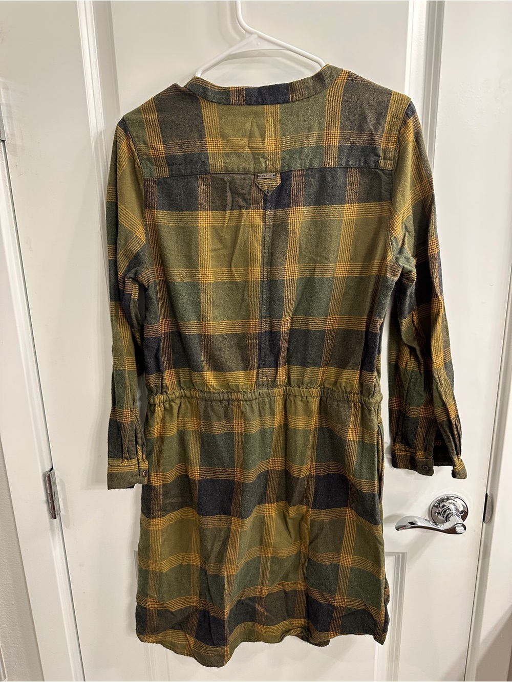 Prana Olive and Brown Plaid Drawstring Waist Dress - Picture 7 of 9